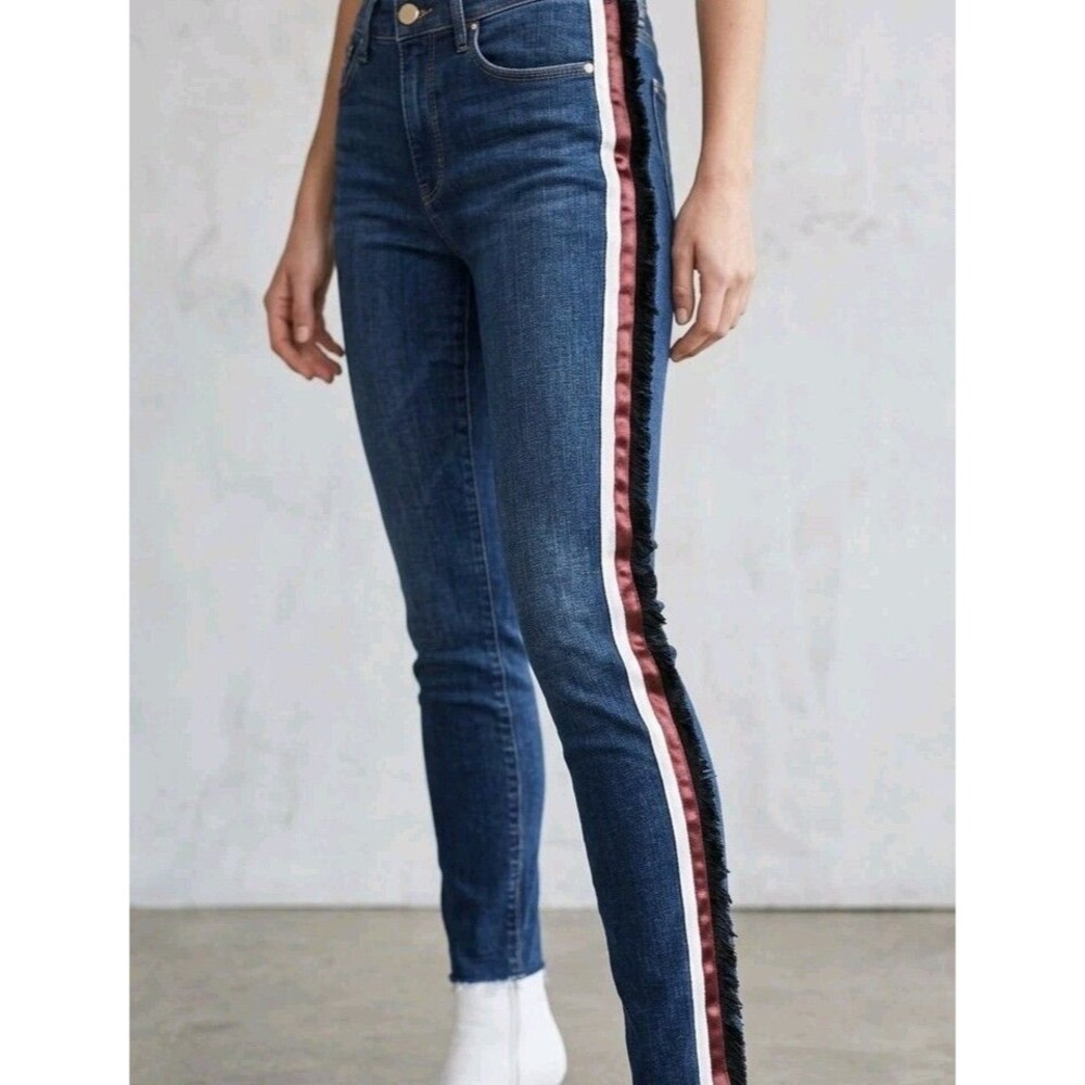 FRAME Le High Skinny Jeans Womens Multi Tape Tuxedo Stripe Raw Hem NWT $240